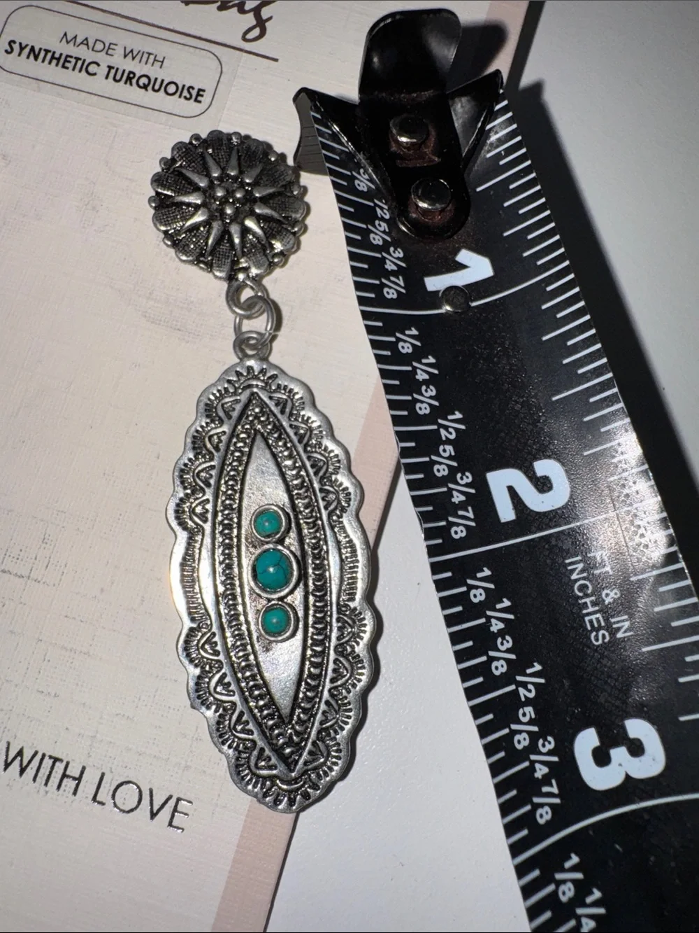 Myra Bag Synthetic Turquoise Floral Filigree Dangle Earrings –  Silver Tone